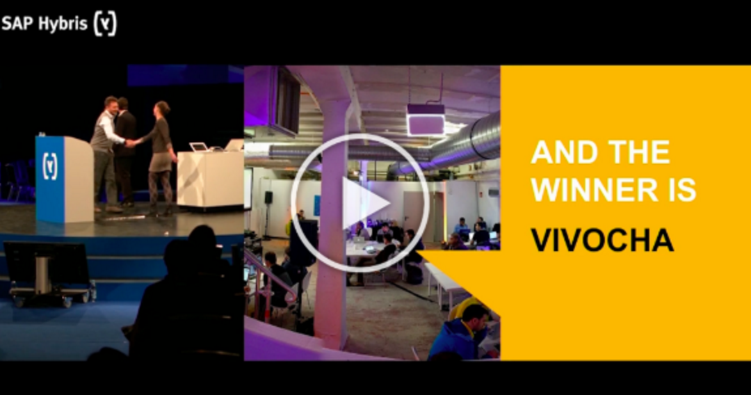 Screenshot of SAP Hybris Hackfest video that reads And The Winner is Vivocha